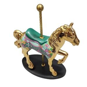 Franklin Mint Green Carousel Horse 24K Gold Plate Majestic Menagerie Figurine